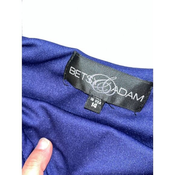 Betsy & Adam One-Shoulder Navy Blue Dress With Gold Sequin Strap size 14 - Picture 8 of 10